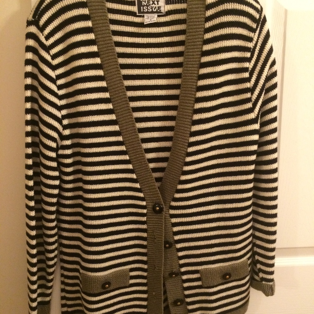 Women's Sweater Black White Gray Stripe Small